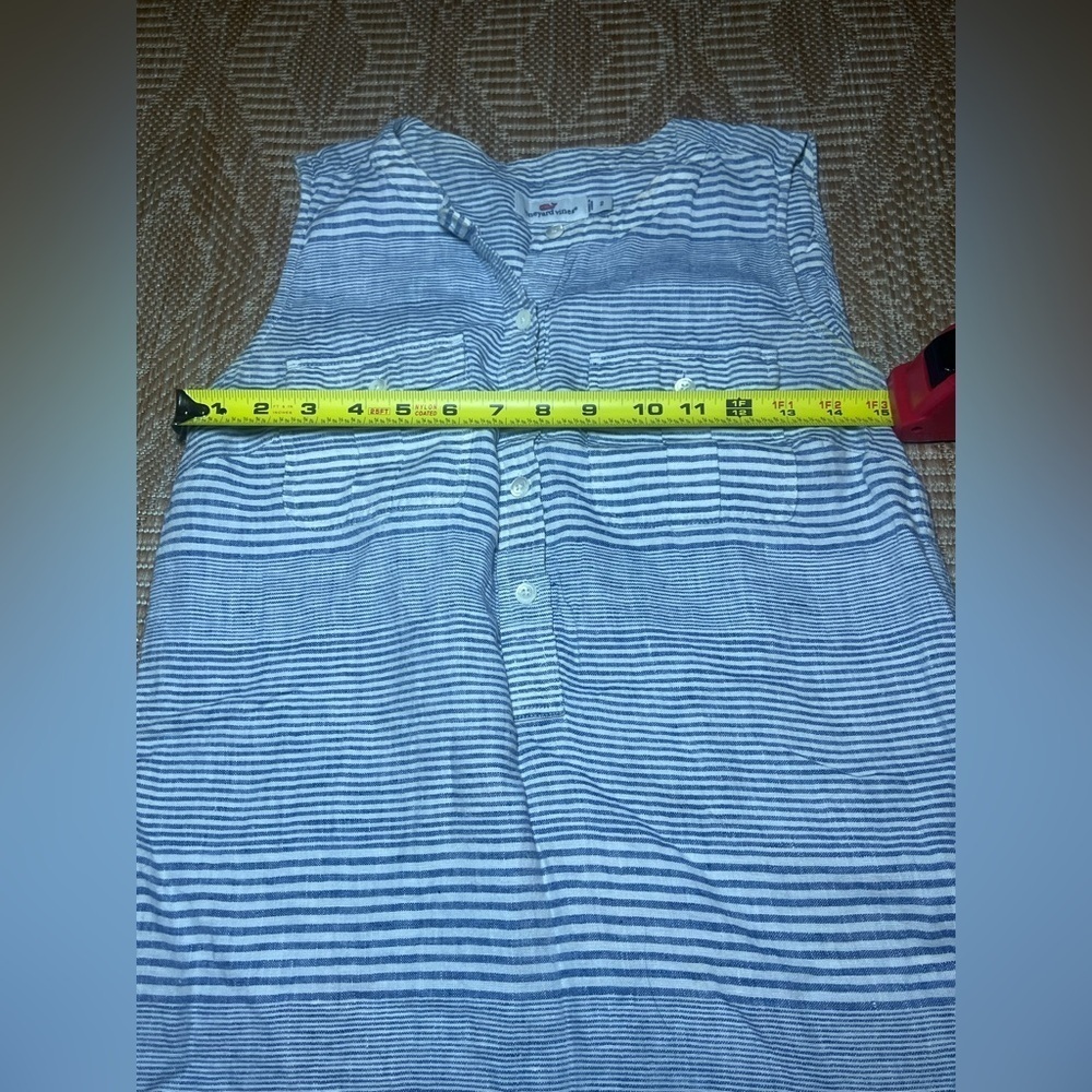 Vineyard Vines Camp Popover Linen Sleeveless Blue & White Striped Top,Size 2 - Picture 7 of 7